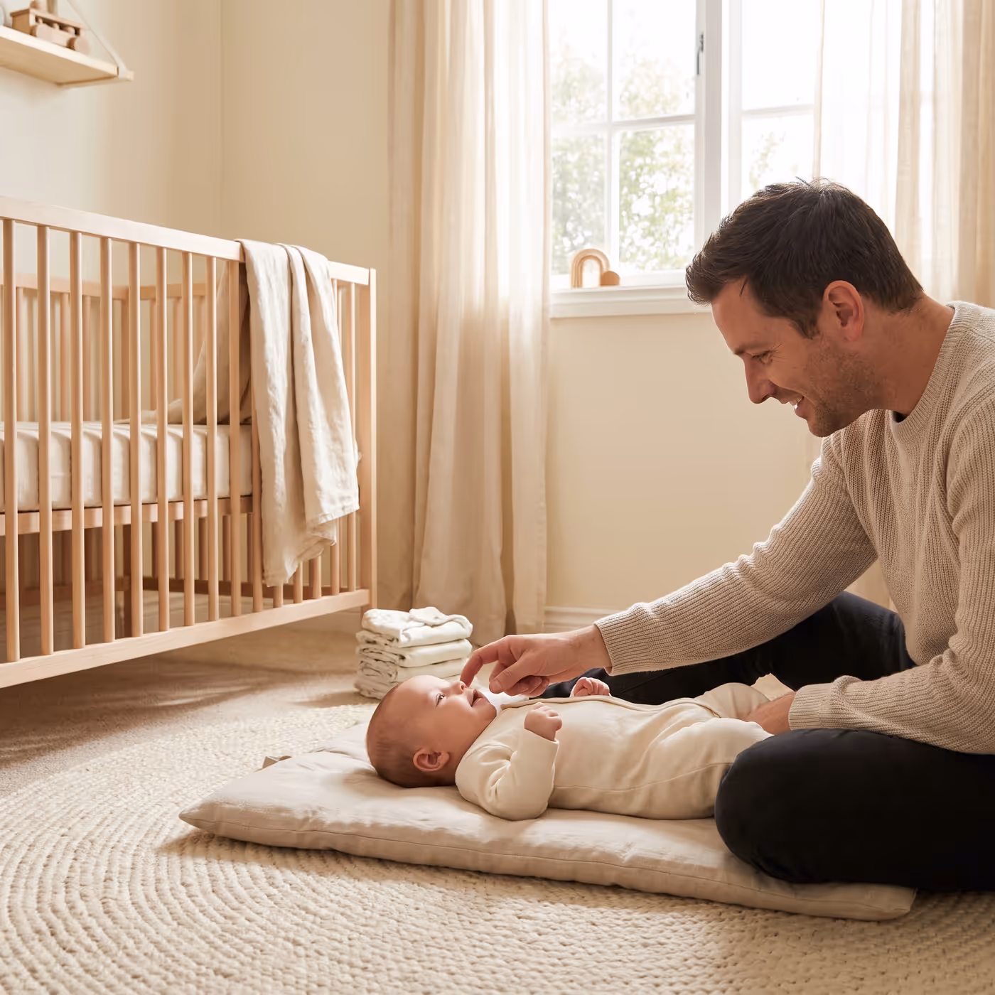 A parent gently doing frenectomy aftercare stretches with their baby at home